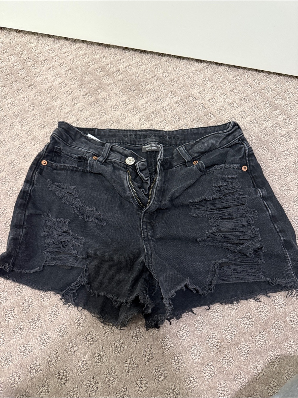 American Eagle Outfitters Black Distressed Mid-Rise Jean Shorts